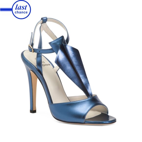 CHRIS DONOVAN Lapis Lazuli Made In Italy Leather Aquila Heeled Sandals - Picture 1 of 2